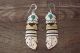 Navajo Indian Sterling Silver Turquoise Gold Fill Feather Earrings - T&R Singer!