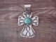 Navajo Indian Nickel Silver Turquoise Cross Pendant Signed JC