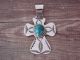 Navajo Indian Nickel Silver Turquoise Cross Pendant Signed JC