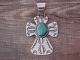 Navajo Indian Nickel Silver Turquoise Cross Pendant Signed JC