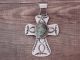 Navajo Indian Nickel Silver Turquoise Cross Pendant Signed JC