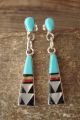 Zuni Indian Jewelry Sterling Silver Inlay Post Earrings - RB