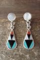 Zuni Indian Jewelry Sterling Silver Inlay Earrings - Boone