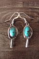 Navajo Sterling Silver Turquoise Squash Blossom Dangle Earrings - Garcia