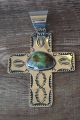 Native American Jewelry Nickel Silver Turquoise Cross Pendant by Jackie Cleveland!