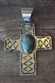 Native American Jewelry Nickel Silver Turquoise Cross Pendant by Jackie Cleveland!