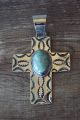 Native American Jewelry Nickel Silver Turquoise Cross Pendant by Jackie Cleveland!