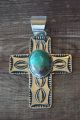 Native American Jewelry Nickel Silver Turquoise Cross Pendant by Jackie Cleveland!