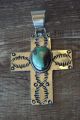 Native American Jewelry Nickel Silver Turquoise Cross Pendant by Jackie Cleveland!