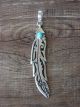 Navajo Sterling Silver & Turquoise Feather Pendant Signed T&R Singer
