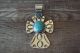 Native American Jewelry Nickel Silver Turquoise Cross Pendant by Jackie Cleveland!