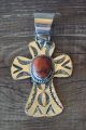 Native American Jewelry Nickel Silver Apple Coral Cross Pendant by Jackie Cleveland!