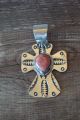 Native American Jewelry Nickel Silver Apple Coral Cross Pendant by Jackie Cleveland!