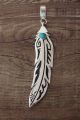 Navajo Sterling Silver Turquoise Feather Pendant - T&R Singer