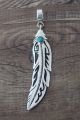 Navajo Sterling Silver Turquoise Feather Pendant - T&R Singer