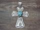 Navajo Indian Nickel Silver Turquoise Cross Pendant by Jackie Cleveland