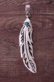 Navajo Sterling Silver Turquoise Feather Pendant - T&R Singer