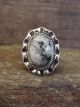 Navajo Sterling Silver & White Buffalo Turquoise Ring by Yellowhair - Size 8.5