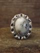 Navajo Sterling Silver & White Buffalo Turquoise Ring by Yellowhair - Size 8.5