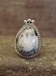 Navajo Sterling Silver & White Buffalo Turquoise Ring by Martinez - Size 6.5