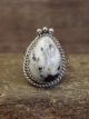 Navajo Sterling Silver & White Buffalo Turquoise Ring by Martinez - Size 7.5