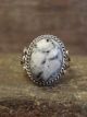 Navajo Sterling Silver & White Buffalo Turquoise Ring by Kenneth - Size 6