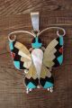 Zuni Indian Jewelry Sterling Silver Inlay Butterfly Pendant - A. Dishta