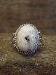 Navajo Sterling Silver & White Buffalo Turquoise Ring by Kenneth - Size 6