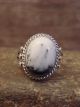 Navajo Sterling Silver & White Buffalo Turquoise Ring by Kenneth - Size 6