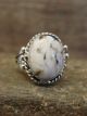 Navajo Sterling Silver & White Buffalo Turquoise Ring by Kenneth - Size 7.5