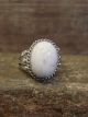 Navajo Sterling Silver & White Buffalo Turquoise Ring by Kenneth - Size 7.5