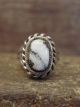 Navajo Sterling Silver & White Buffalo Turquoise Ring by Lonjose - Size 6