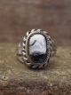 Navajo Sterling Silver & White Buffalo Turquoise Ring by Lonjose - Size 6