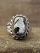 Navajo Sterling Silver & White Buffalo Turquoise Ring by Lonjose - Size 6