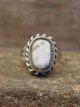 Navajo Sterling Silver & White Buffalo Turquoise Ring by Lonjose - Size 6.5