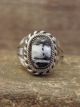 Navajo Sterling Silver & White Buffalo Turquoise Ring by Lonjose - Size 7