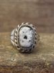 Navajo Sterling Silver & White Buffalo Turquoise Ring by Lonjose - Size 7