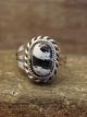 Navajo Sterling Silver & White Buffalo Turquoise Ring by Lonjose - Size 9