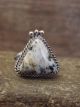 Navajo Sterling Silver & White Buffalo Turquoise Ring by Gordon - Size 6.5