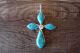 Zuni Sterling Silver Turquoise and Mother of Pearl Cross Pendant - Shack 