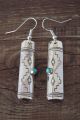 Navajo Hand Stamped Sterling Silver Turquoise Dangle Earrings by Tahe