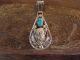 Navajo Sterling Silver Buffalo Turquoise Feather Pendant Signed H