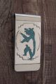 Navajo Indian Turquoise Coral Chip Inlay Bear Money Clip! - Ray Begay