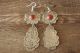 Navajo Indian Nickel Silver Coral Stamped Earrings Phoebe Tolta