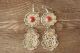 Navajo Indian Nickel Silver Coral Stamped Earrings Phoebe Tolta