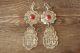 Navajo Indian Nickel Silver Coral Stamped Earrings Phoebe Tolta