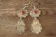 Navajo Indian Nickel Silver Coral Stamped Earrings Phoebe Tolta