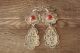 Navajo Indian Nickel Silver Coral Stamped Earrings Phoebe Tolta