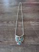 Navajo Sterling Silver Turquoise & Coral Chip Inlay Peyote Bird Necklace by Yazzie