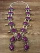 Large Navajo Nickel Silver Purple Spiny Oyster Squash Blossom Necklace Signed JC